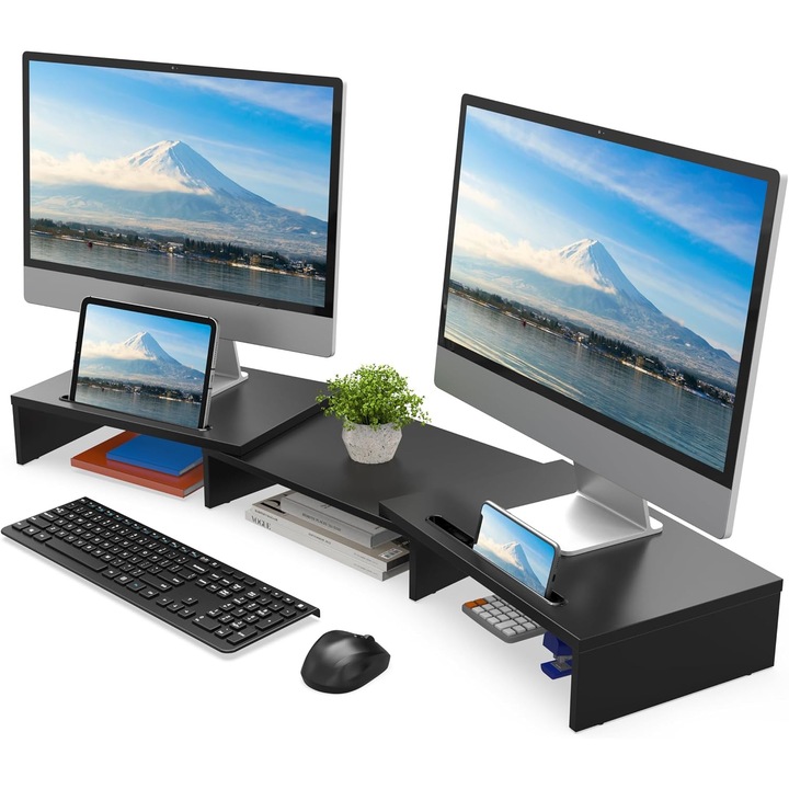 FITUEYES 79-111.2cm Fekete Dupla Monitor Állvány Forgatható Állítható Fa