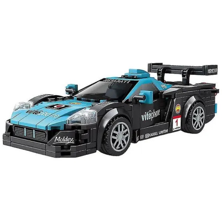 Set blocuri de construit masina de curse City Speed Champions Racing Car, 330 piese, ABS, compatibil cu Lego, negru/albastru
