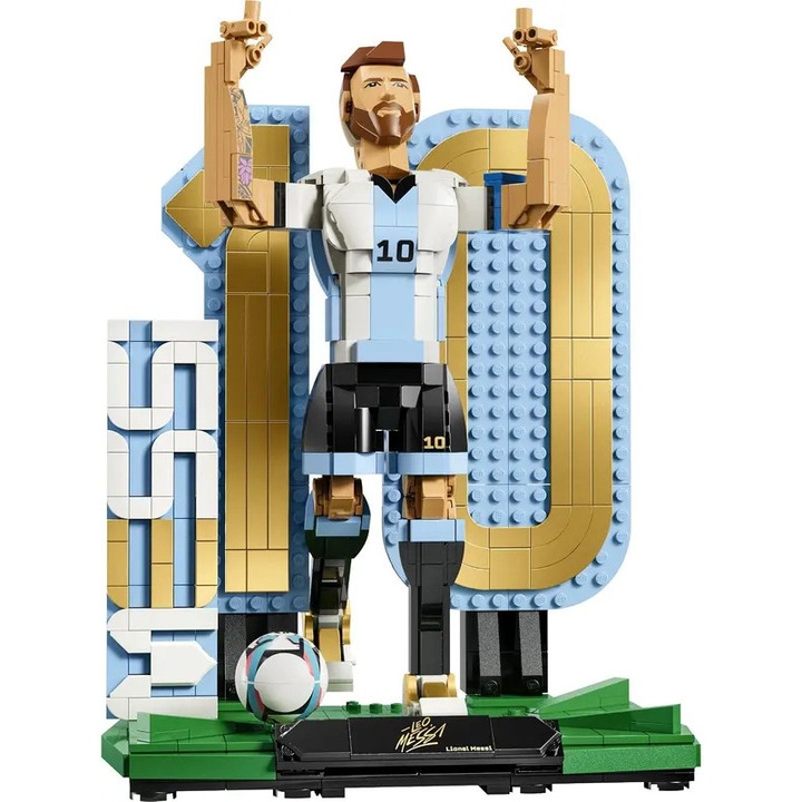 Set de constructie Lionel Messi PRE-CJk0515-26-0826-4858, figurina colectionabila cu 2 pozitii de expunere, include minge si suport, Multicolor, 12+