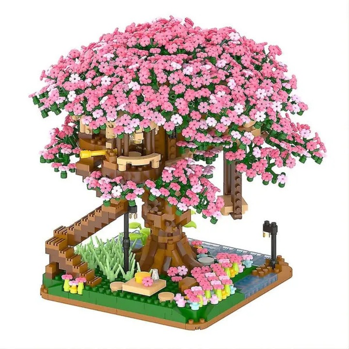 Set micro-bucati de constructie Sakura Tree House PRE-CJk0515-26-0826-6365, copac bonsai cu casa in copac, multicolor, 2008 piese