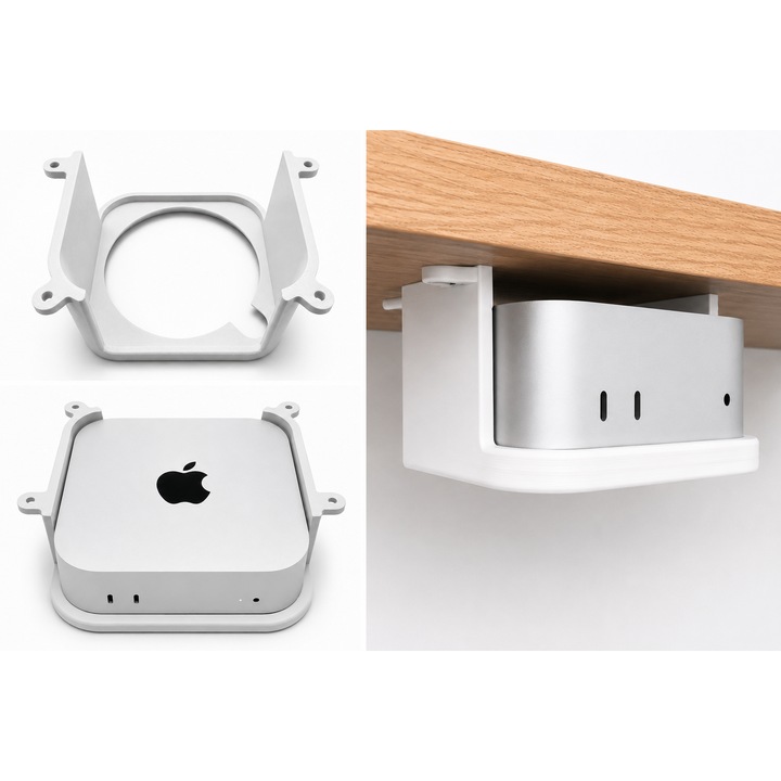 Asztali tartó Apple Mac Mini M4-hez, Csavaros rögzítés, Rendezés és Helytakarékosság, Fehér