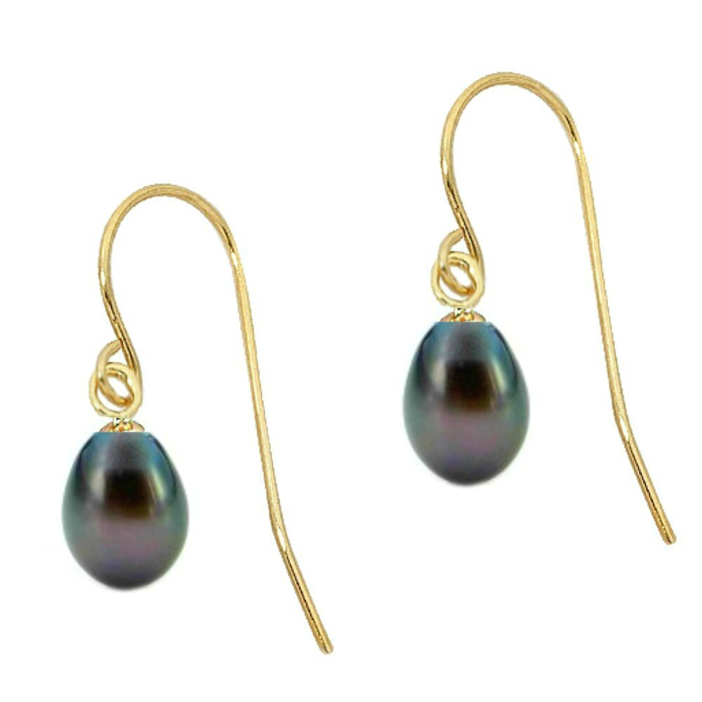 Cercei Aur cu Tortita Deschisa si Perle Naturale Lacrima Negre