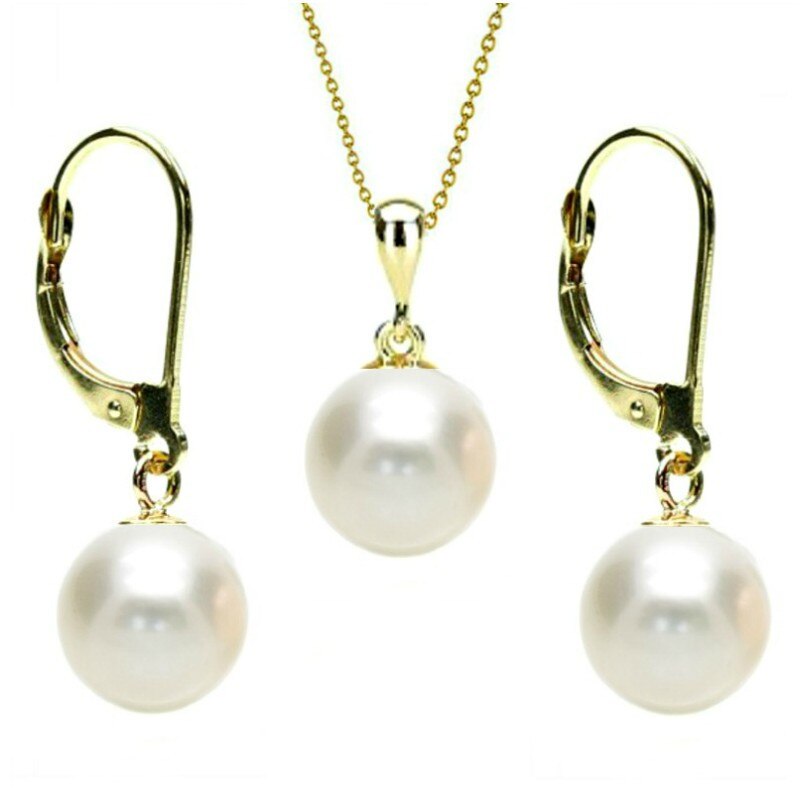 Set Aur 14k si Perle Naturale Rotunde Albe