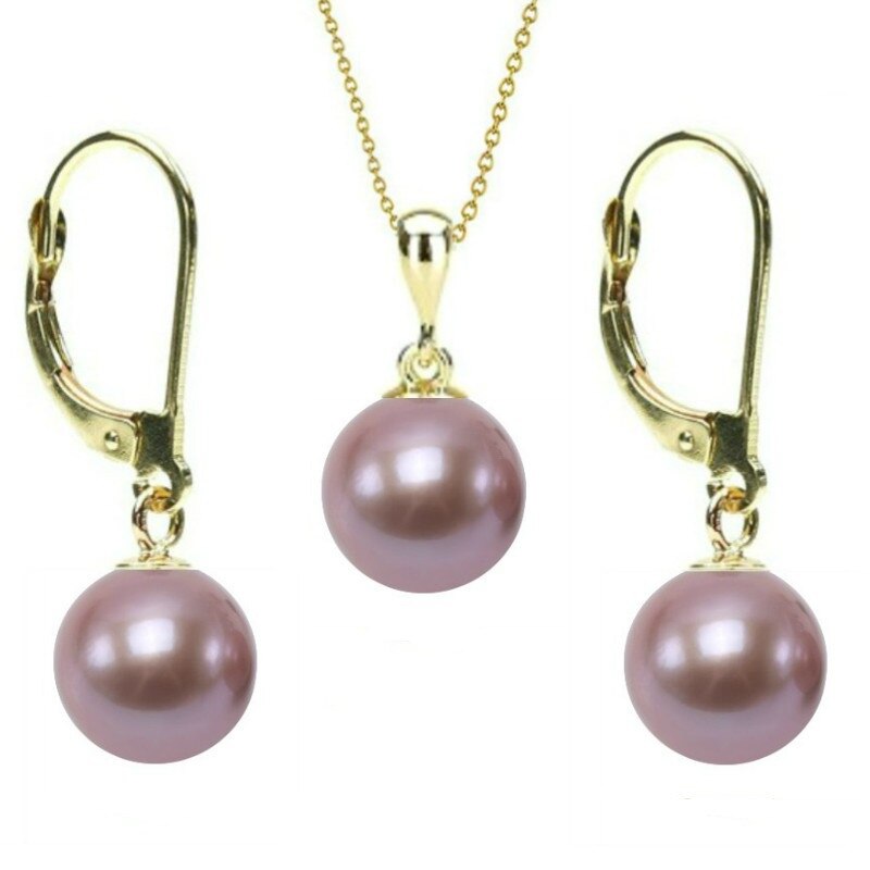 Set Aur 14k si Perle Naturale Rotunde Lavanda