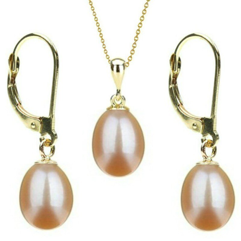 Set Aur 14k si Perle Naturale Teardrops Crem