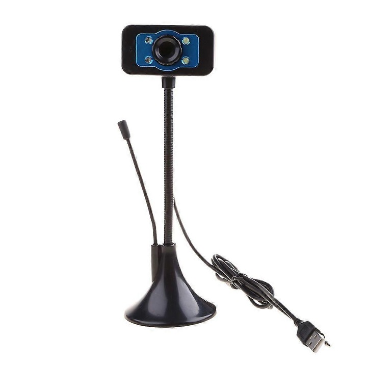 Уеб камера CJ-F-K0204-20260826-9896 800x600, 30 fps, USB 2.0, CMOS сензор, вграден микрофон, ръчен фокус, гъвкаво рамо, черно/синьо