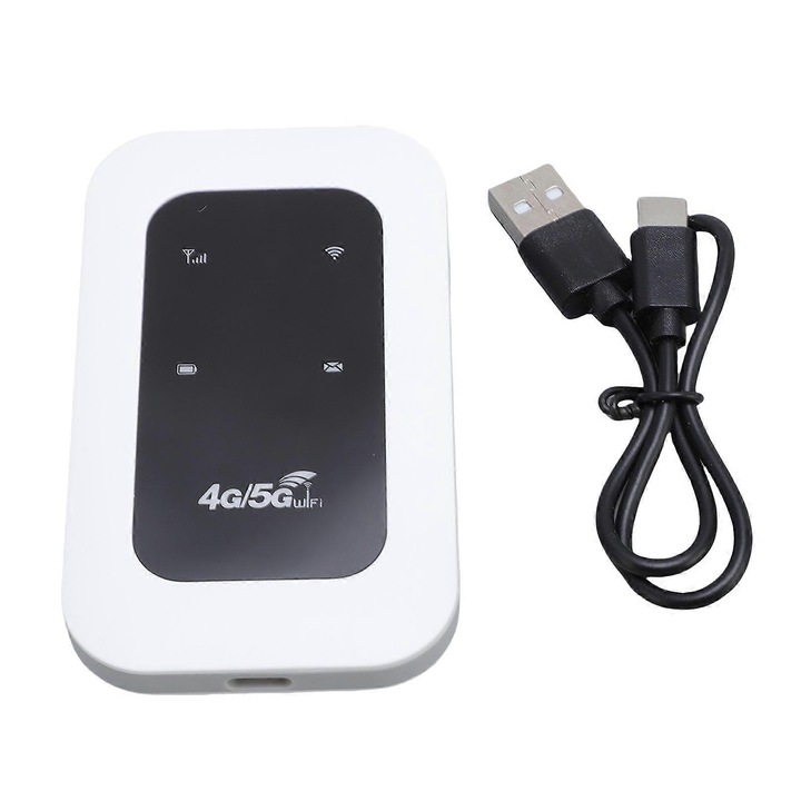 Hordozható 4G WiFi Hotspot E38-A149-E29022-CJ, 300 Mbps, LTE Cat4 (B1/B3/B5/B40), Wi‑Fi 802.11 b/g/n, SIM foglalat, akár 10 eszköz támogatása, 2100 mAh akkumulátor, Type-C töltés, fehér/fekete
