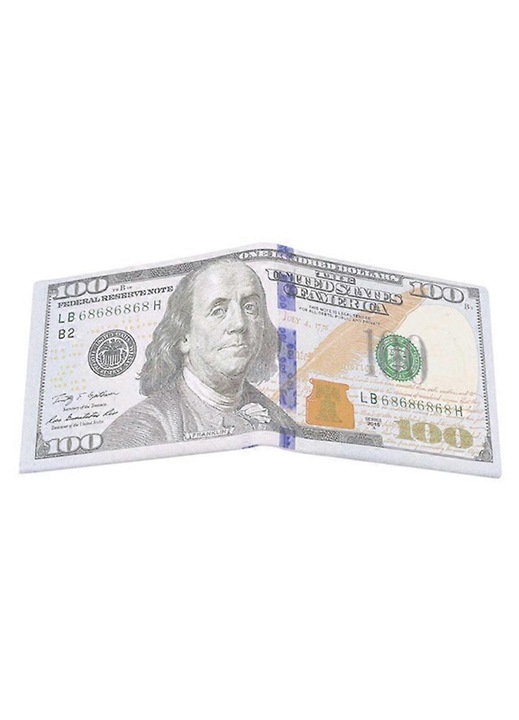 Портфейл от PU кожа, с принт на банкнота 100 USD, поставка за карти и джоб за монети, Многоцветен, 9.5 x 10.5 x 1.5 cm