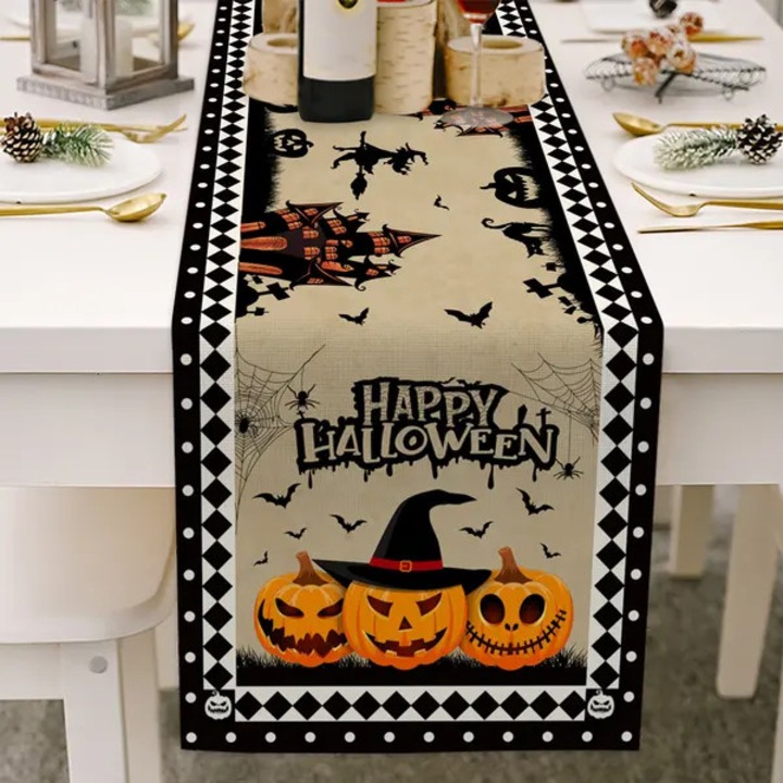 Halloween asztali futó ISINI-CJ-K0497-260826-627, nyomott pamut-vászon, mosható, Többszínű, 33 x 183 cm