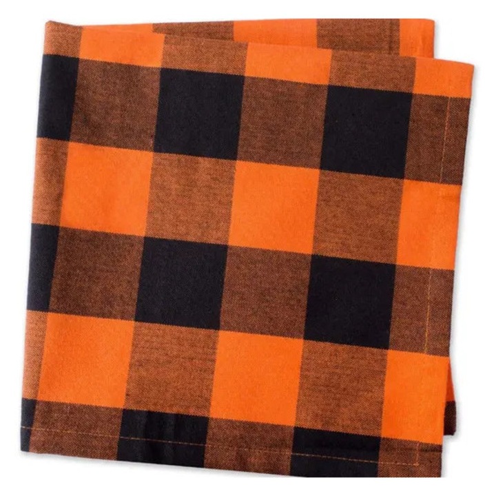 ISINI-CJ-K0497-260826-5857 asztali futó, pamut-poliészter, buffalo kockás minta, fekete/narancs, 33 x 180 cm