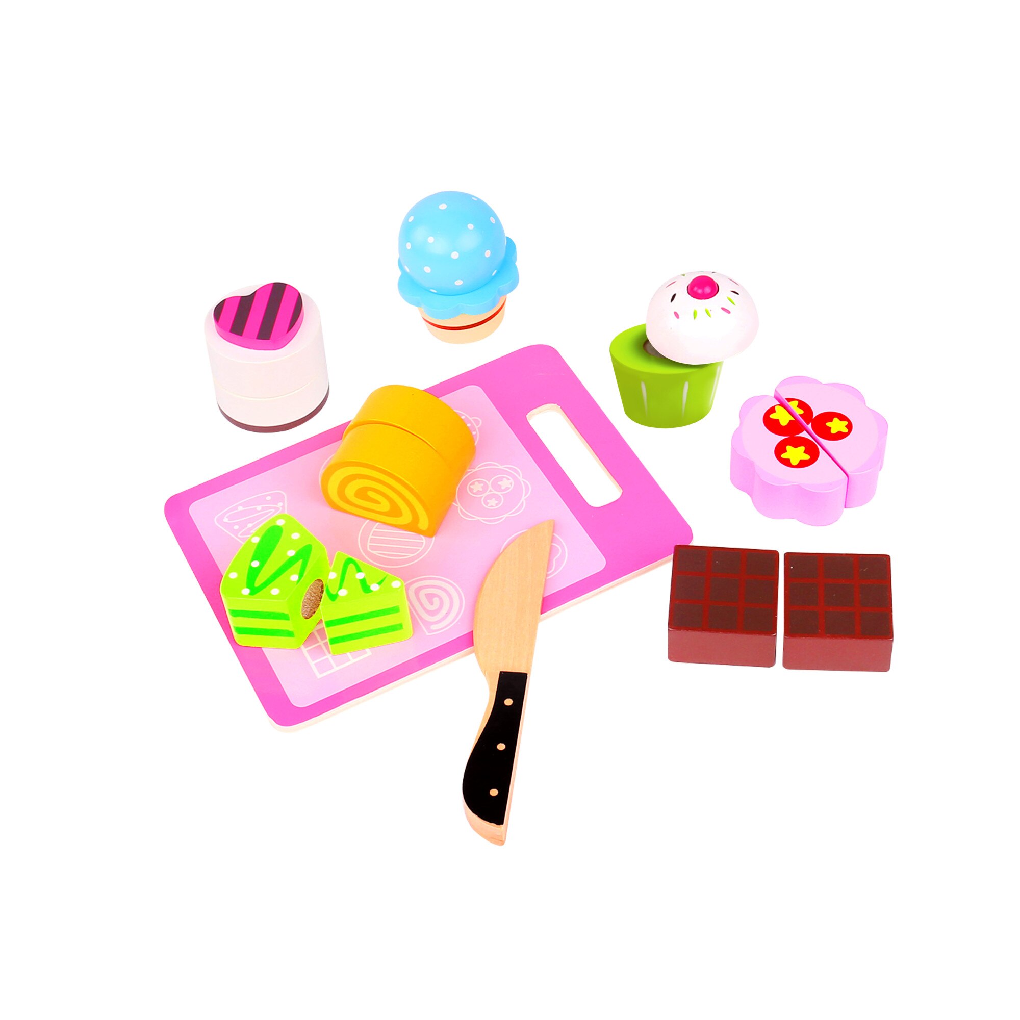 Jucarie de feliat prajituri, lemn, multicolor