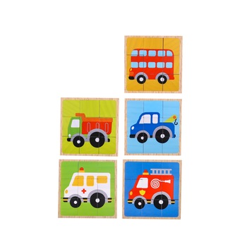 Puzzle cuburi, lemn, vehicule,multicolor Puzzle cuburi, lemn, vehicule,multicolor