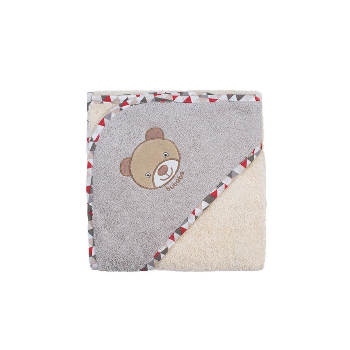 Prosop cu capison si broderie Bubaba, model Teddy Bear, 100x100 cm (0 luni - 3ani)