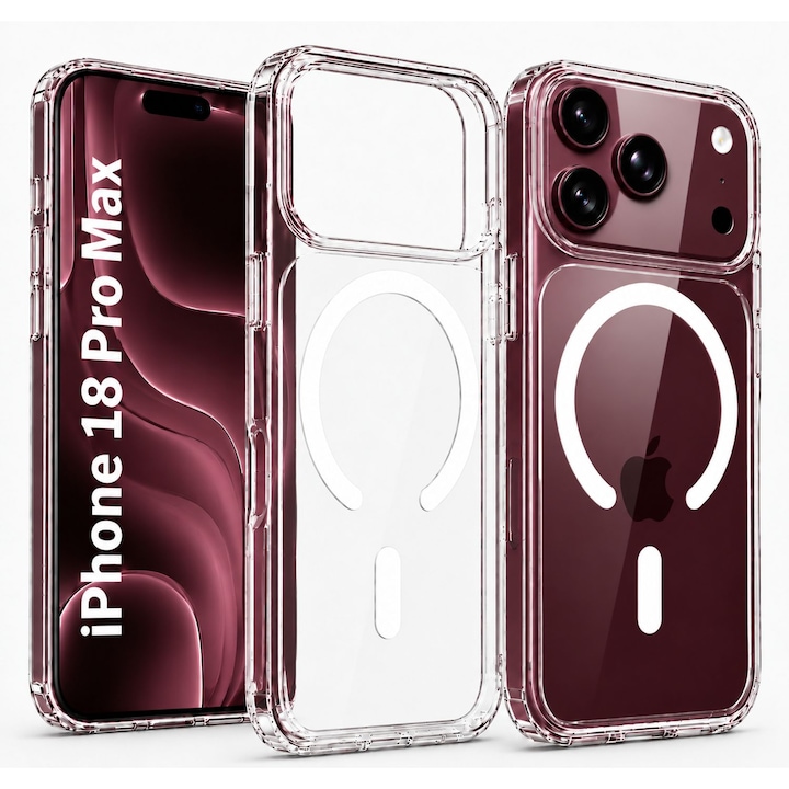 Husa de Protectie pentru iPhone 18 Pro Max, Compatibila MagSafe si Incarcare Wireless, Antisoc, Bumper Ranforsat, Protectie Camera si Ecran, Transparent