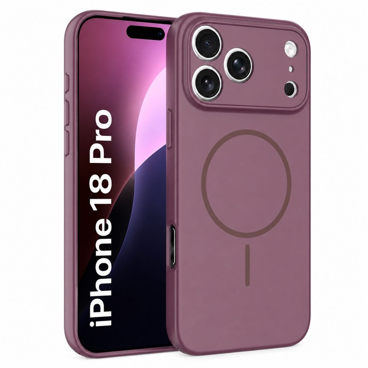 Husa de Protectie pentru iPhone 18 Pro, PC + TPU, Compatibila MagSafe, Antisoc, Rosu Cires