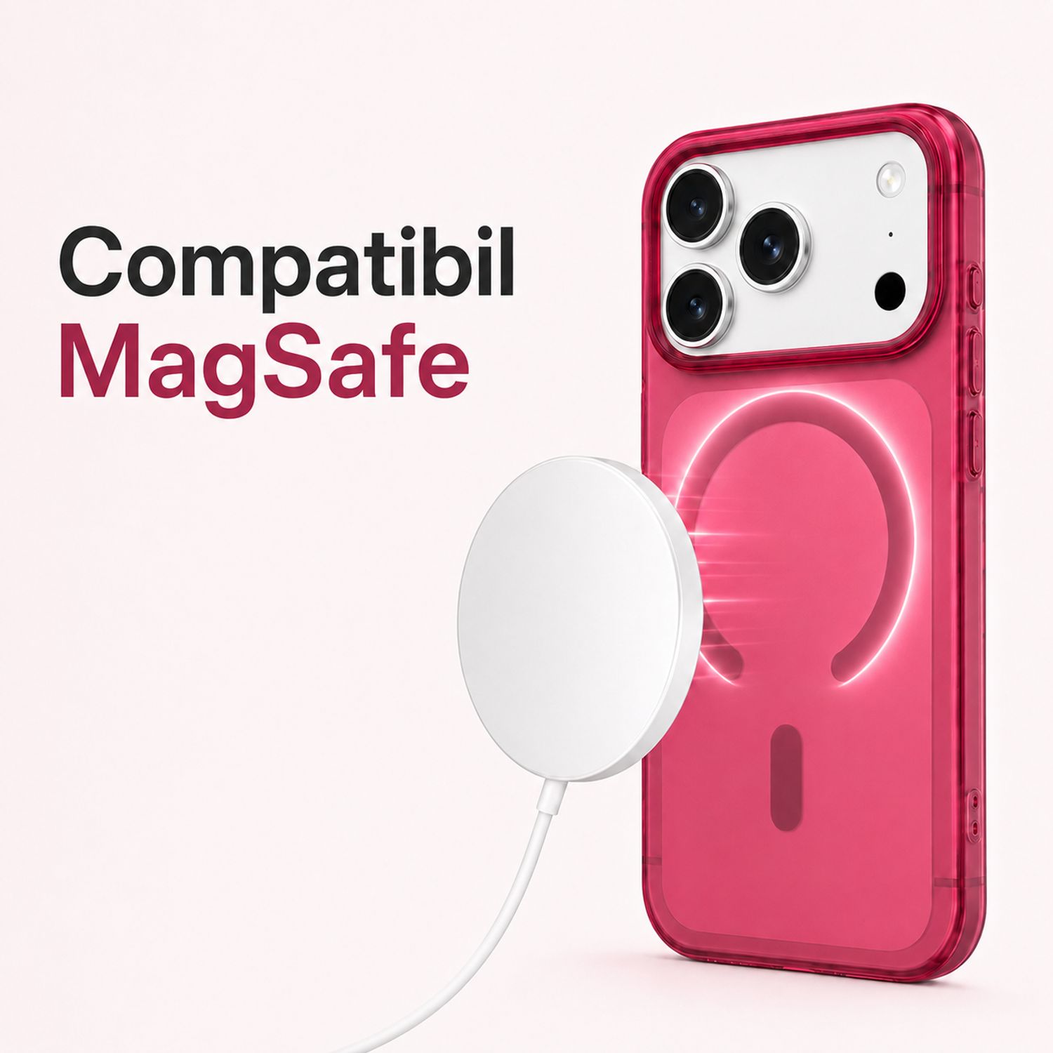 Husa pentru iPhone 18 Pro Max/ iPhone 17 Pro Max, din PC, MagSafe, Ultra Slim, Finisaj Mat Translucid, Anti-Amprenta, Protectie Camera, Rosu Cires