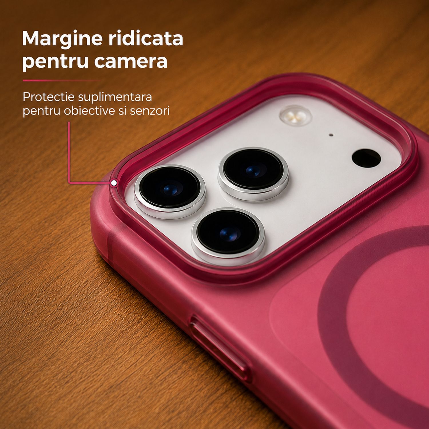 Husa pentru iPhone 18 Pro Max/ iPhone 17 Pro Max, din PC, MagSafe, Ultra Slim, Finisaj Mat Translucid, Anti-Amprenta, Protectie Camera, Rosu Cires