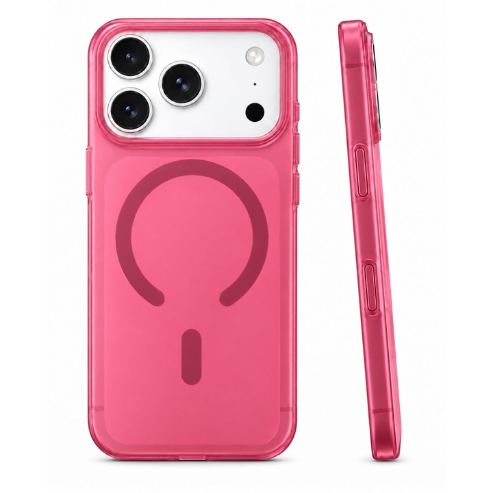 Husa pentru iPhone 18 Pro Max/ iPhone 17 Pro Max, din PC, MagSafe, Ultra Slim, Finisaj Mat Translucid, Anti-Amprenta, Protectie Camera, Rosu Cires