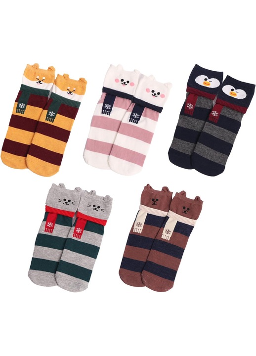 VEGCOO Női Zokni, 5 Pár, Aranyos Állat Design, Puha Pamut