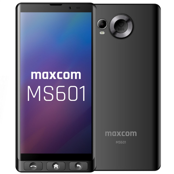Telefon mobil Dual SIM Maxcom Smart MS601 4G, 64GB/4GB RAM, Asztali töltő, Fekete