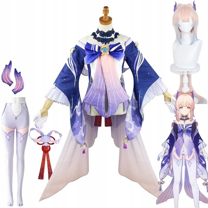 Costum cosplay Sangonomiya Kokomi (Genshin Impact) complet cu peruca si accesorii, Multicolor, marimi XS-XXXL