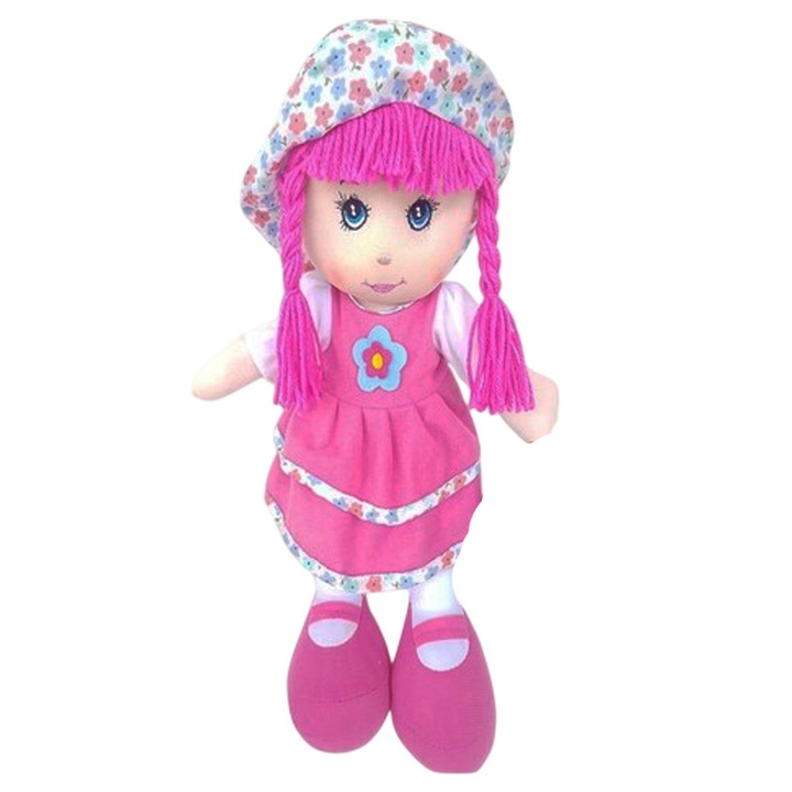 Papusa de plus, 25 cm, pentru fete, Mini Junior WJ7210-25F, Fucsia