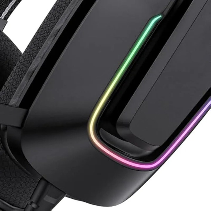 Слушалки за гейминг K0544-07-26826-AMC-31572, с кабел 3,5 мм + USB, 50 мм говорители, гъвкав всепосочен микрофон с шумопотискане, възглавнички от мемори пяна, RGB осветление, колелце за регулиране на звука, черни