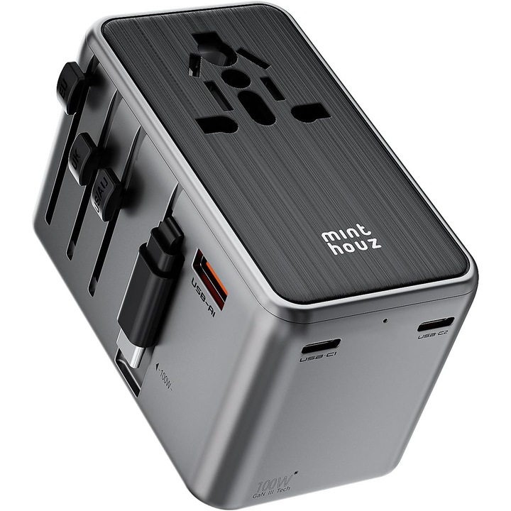 Adaptor Universal Calatorie Minthouz GaN III 100W, 3 Porturi USB