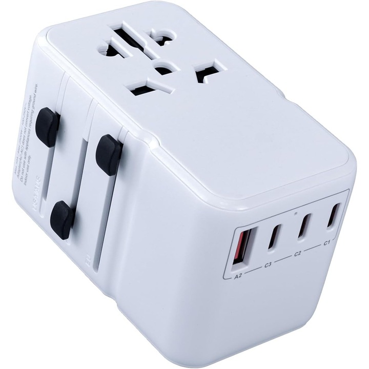 Adaptor Universal Calatorie 85W PD, 6 Porturi USB-C/A, Priza Internationala