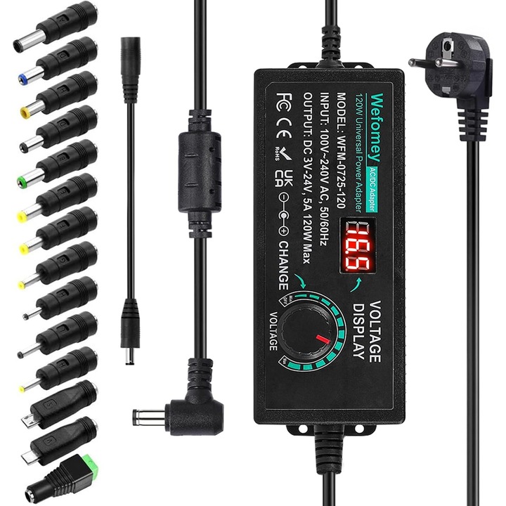 Adaptor Alimentare Universal 3-24V 5A 120W cu Display LED si 14 Conectori