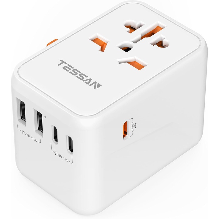 Adaptor Calatorie TESSAN GaN 65W, 5 Porturi USB-C/USB-A Universal