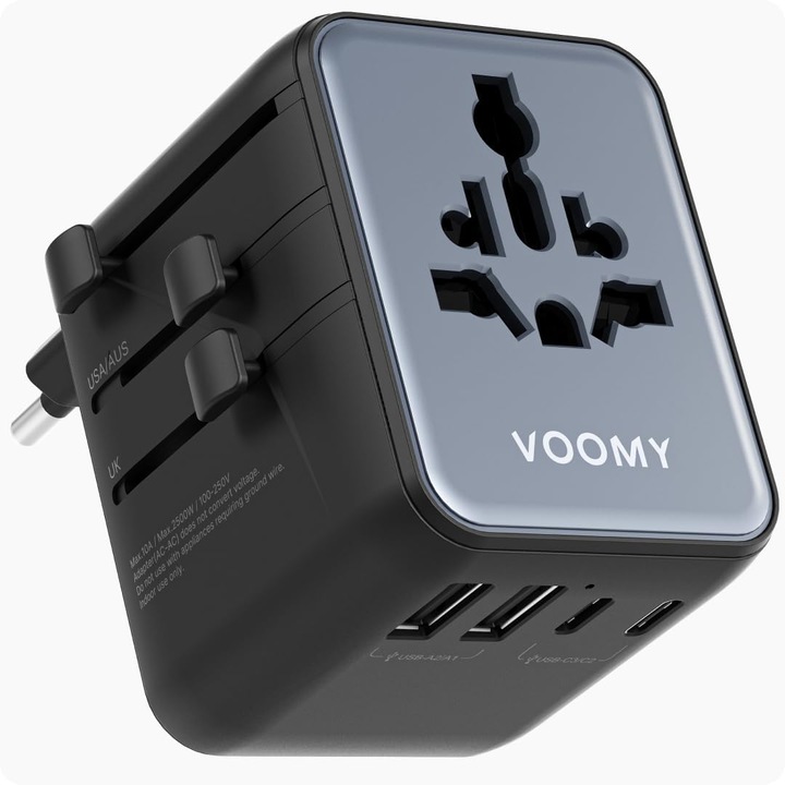 Adaptor Calatorie Universal 28W, 3x USB-C, 2x USB-A, Priza Internationala