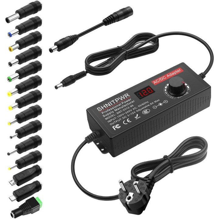 Adaptor Universal Alimentare Reglabila 3.5-12V 8A 96W cu 14 Varfuri