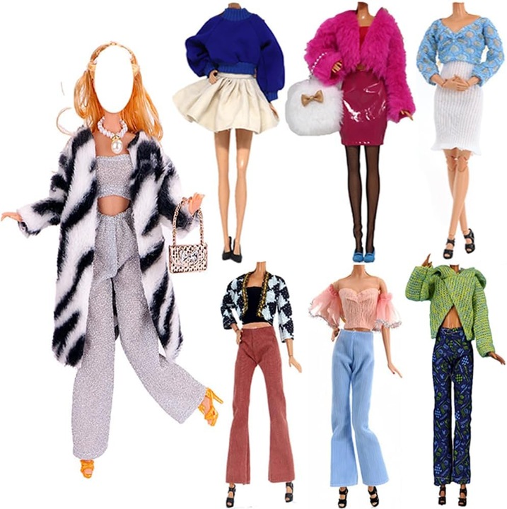 Set 5 Rochii si Accesorii Moda pentru Papusi 29cm - Cadou Craciun