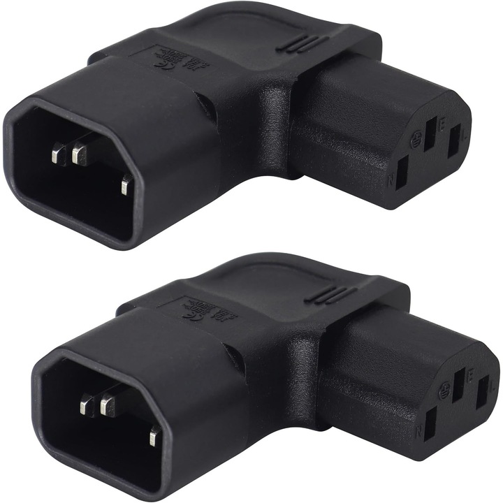 Adaptor Alimentare 90° C14 la C13, Unghi Drept, 2 Bucati