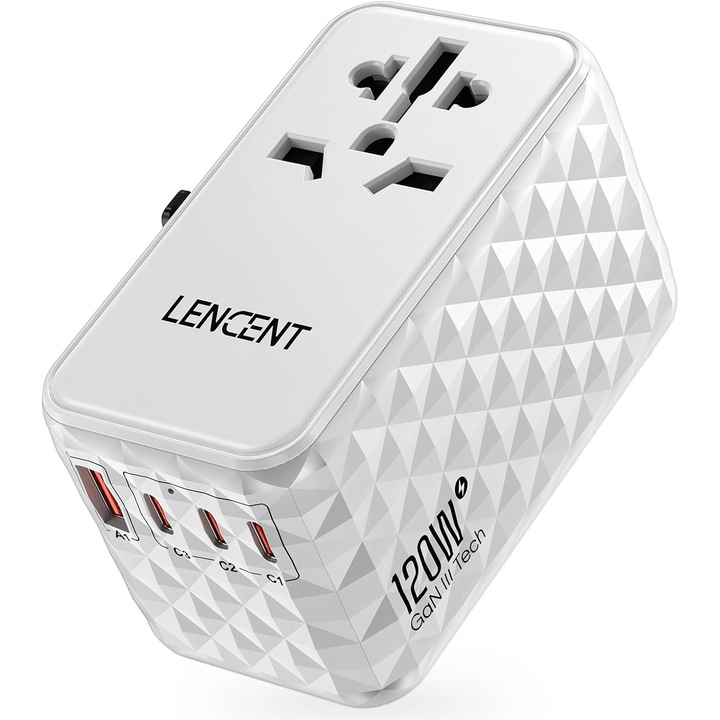 Adaptor Calatorie Universal LENCENT 120W, 4 USB, Incarcare Rapida