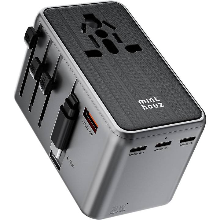 Adaptor Calatorie Universal Minthouz GaN III PD 70W cu 4xUSB-C, 1xUSB-A