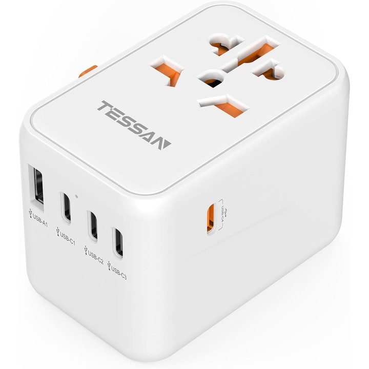 Adaptor Calatorie TESSAN 65W Universal, 6 Porturi Incarcare Rapida