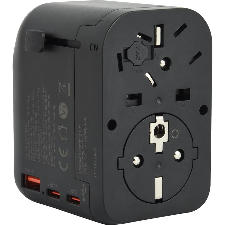 Adaptor Calatorie Universal Electraline cu 3 Porturi USB (2xUSB-C PD, 1xUSB-A)