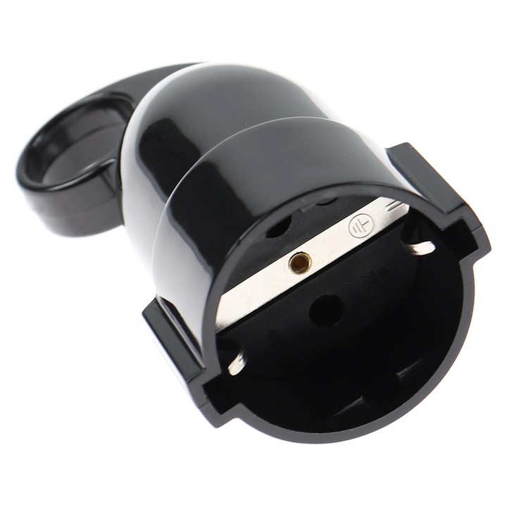 Cupla impamantare cu inel Hoff Line, policarbonat, IP20, negru, cu protectie copii, 16 A, 250 V