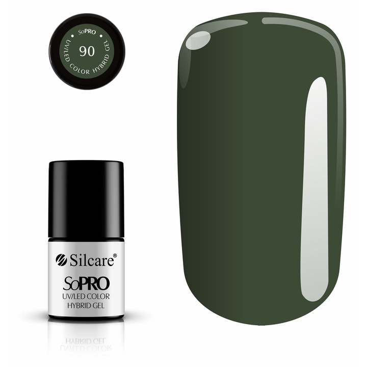 Lac semipermanent (hybrid) Silcare SoPRO 90 Caravan Olive, gel UV/LED compatibil 48W, masliniu, 7 g, 1.1.001.01.02.1381