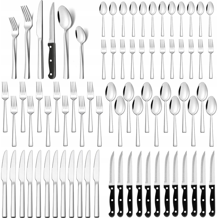 Set 72 piese tacamuri inox Joyfair cu 12 cutite pentru friptura