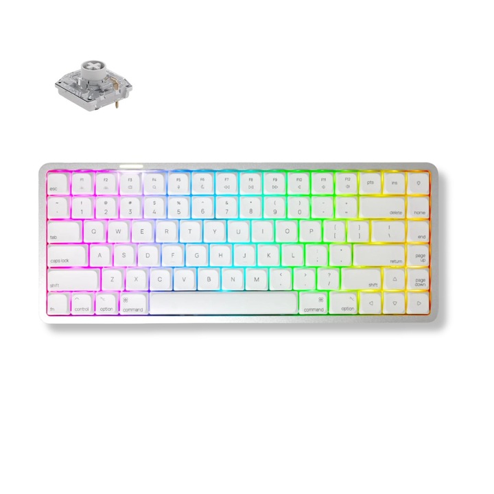Tastatura Mecanica Wireless Akko Cloud White Air 01 Low Profile, Bluetooth/2.4GHz/USB-C, RGB, hot-swap - Kailh Cloud Switch, alb