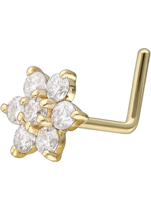 Surub Nas Aur 14/18K cu Floare Moissanit, Culoare Aurie