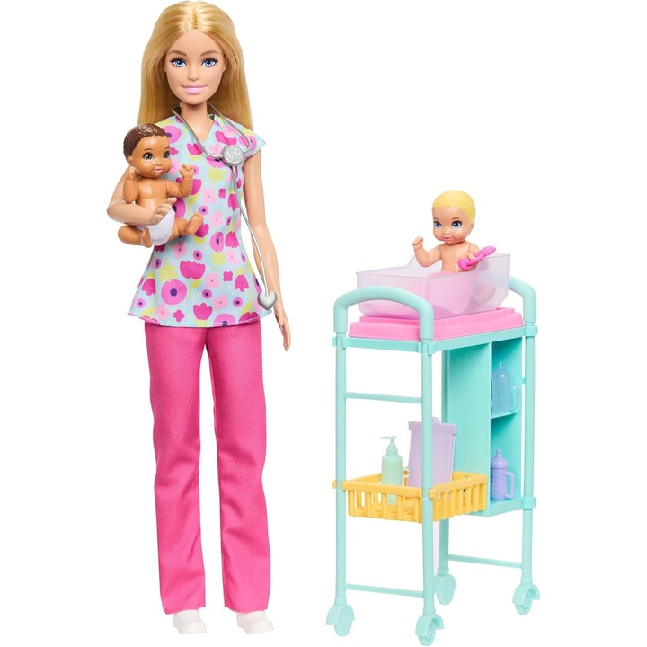 Barbie Pediatru cu Papusi Bebelus si Accesorii