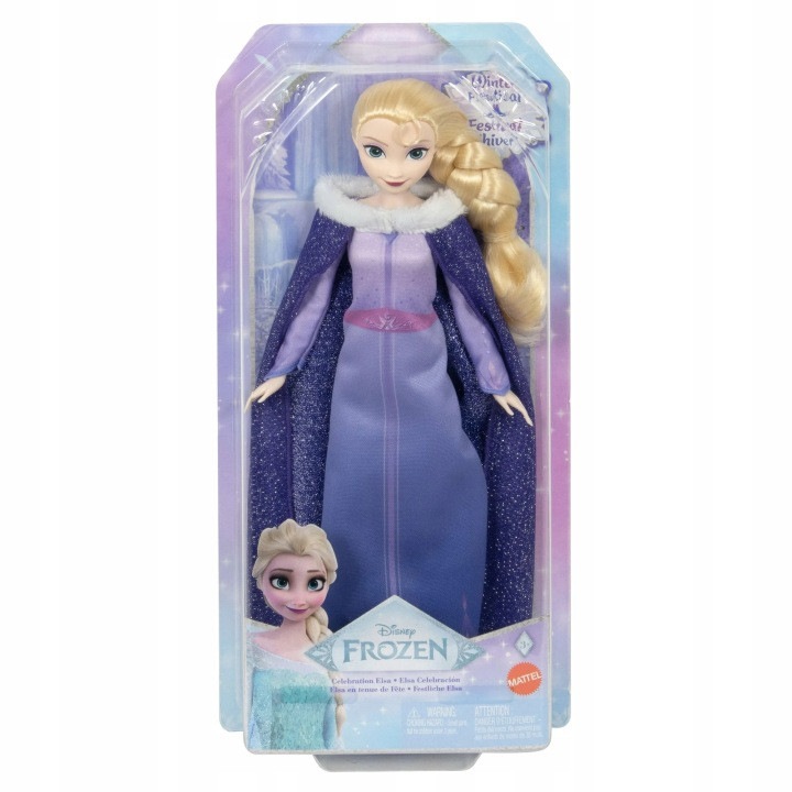 Papusa Mattel Elsa din seria Frozen - Festivalul Iernii, rochie festiva detasabila, pelerina stralucitoare, 3 ani