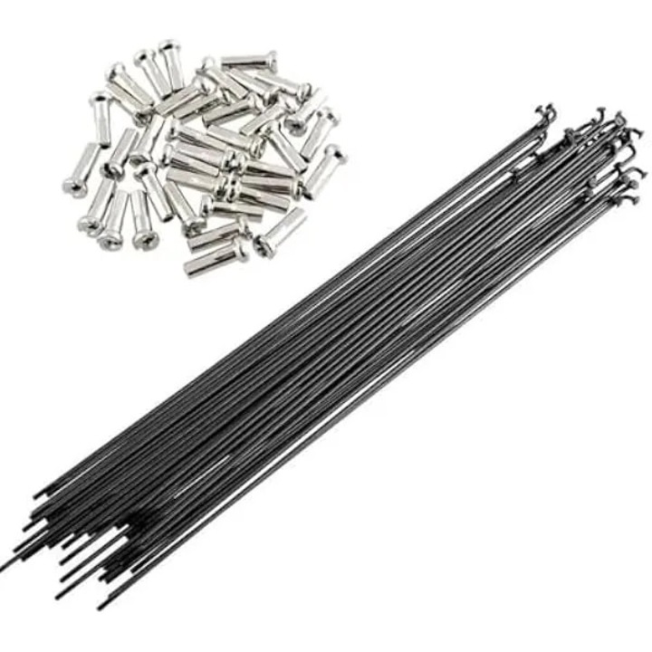 Spite din otel pentru bicicleta, spite pentru bicicleta, 36 de spite pentru roti 700c, Mtb, bicicleta de sosea, 14g, negre, 170mm-290mm, din otel inoxidabil, cu nipluri de cupru de 12mm