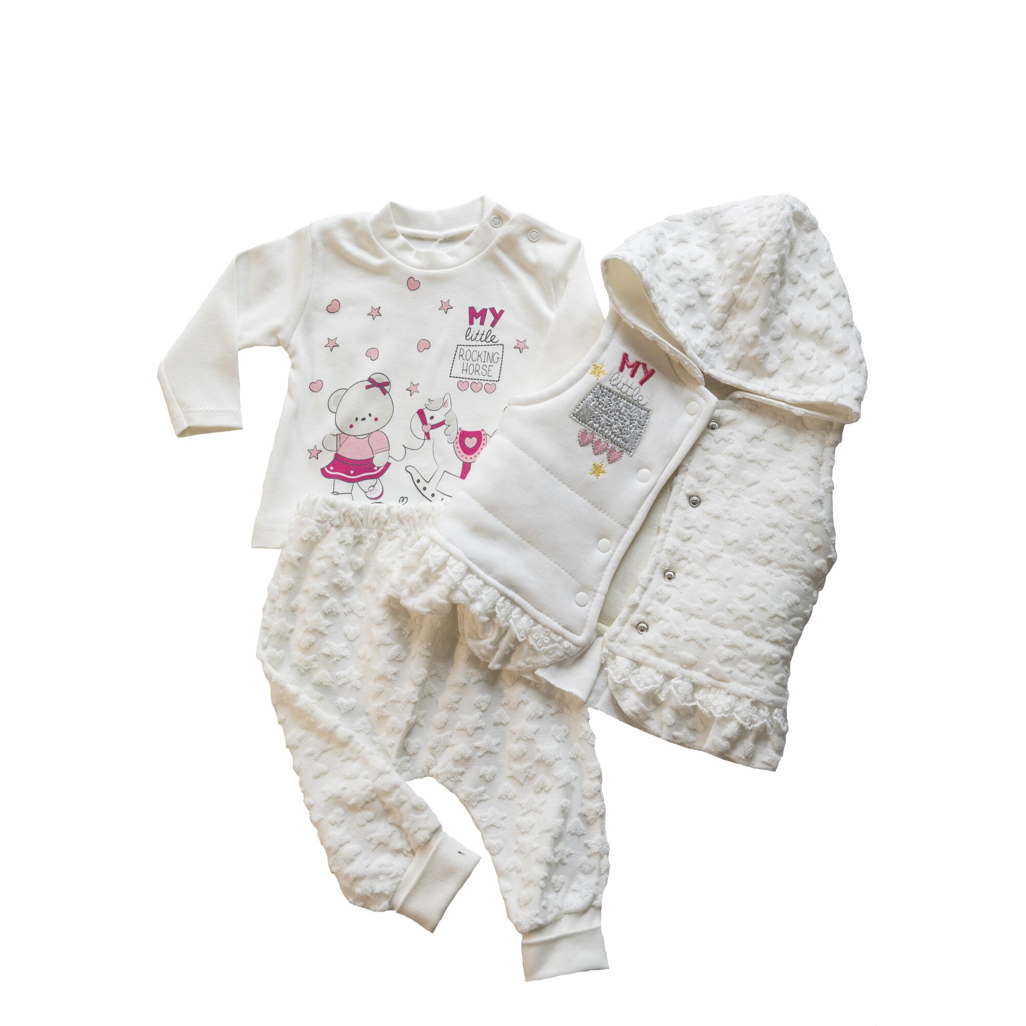 Compleu elegant fetite 3 piese, alb, catifea, varsta 9 luni, 74 cm