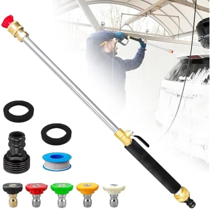 Extensie lance de spalare cu presiune cu 5 duze de pulverizare, extensie lance de pulverizare din otel inoxidabil pentru Karcher K2 K3 K4 K5 K6 K7, lance de putere Dirt Blaster pentru curatarea masinii (180¡ã)