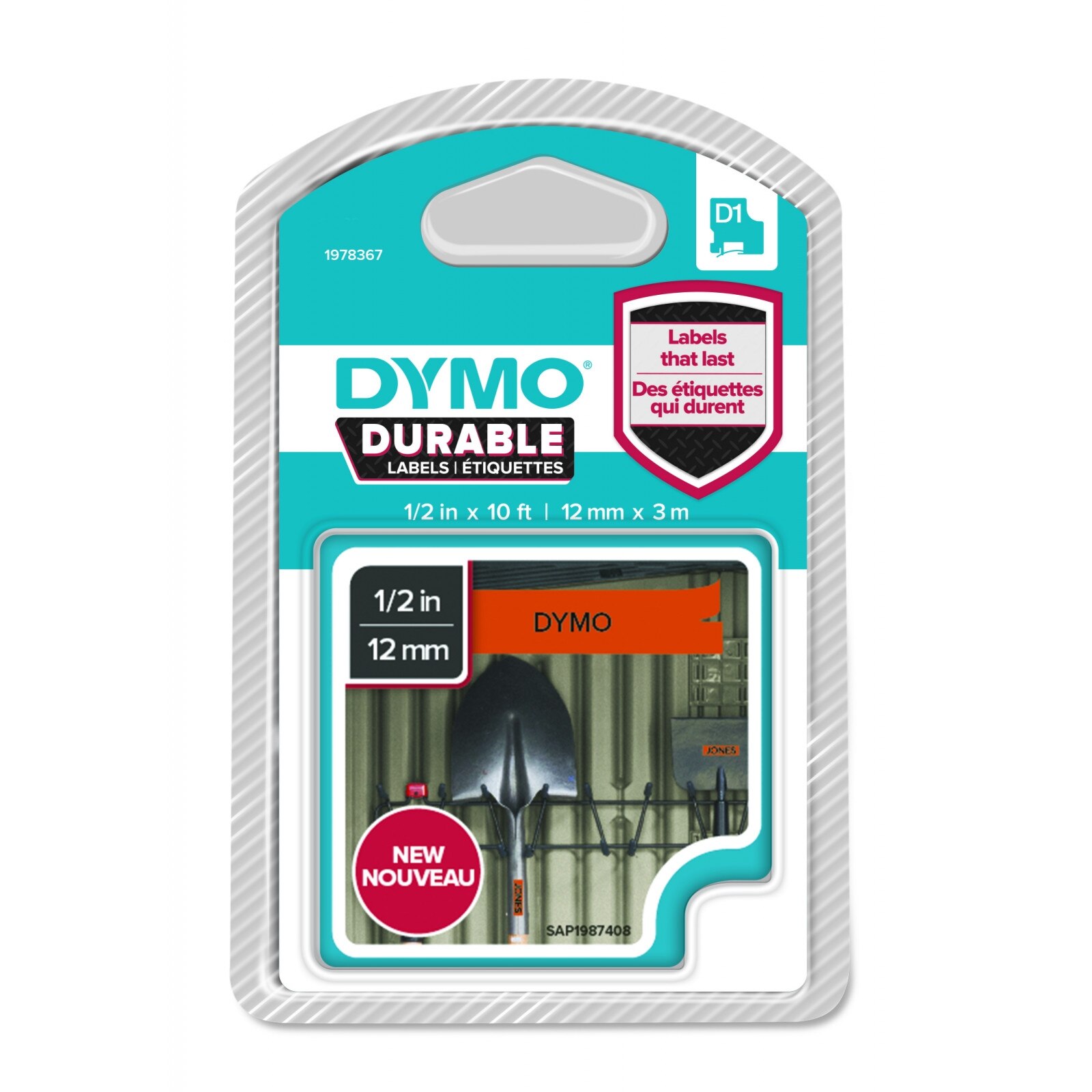 Banda etichete DYMO D1 Durable 12 mm x 3 m, negru/orange